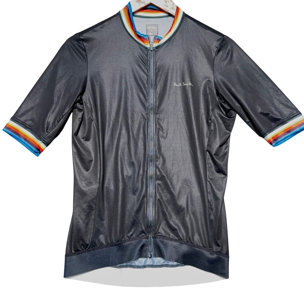 Paul Smith Artist Stripe Cycling Jersey Women L Black Short Sleeve Made in Italy